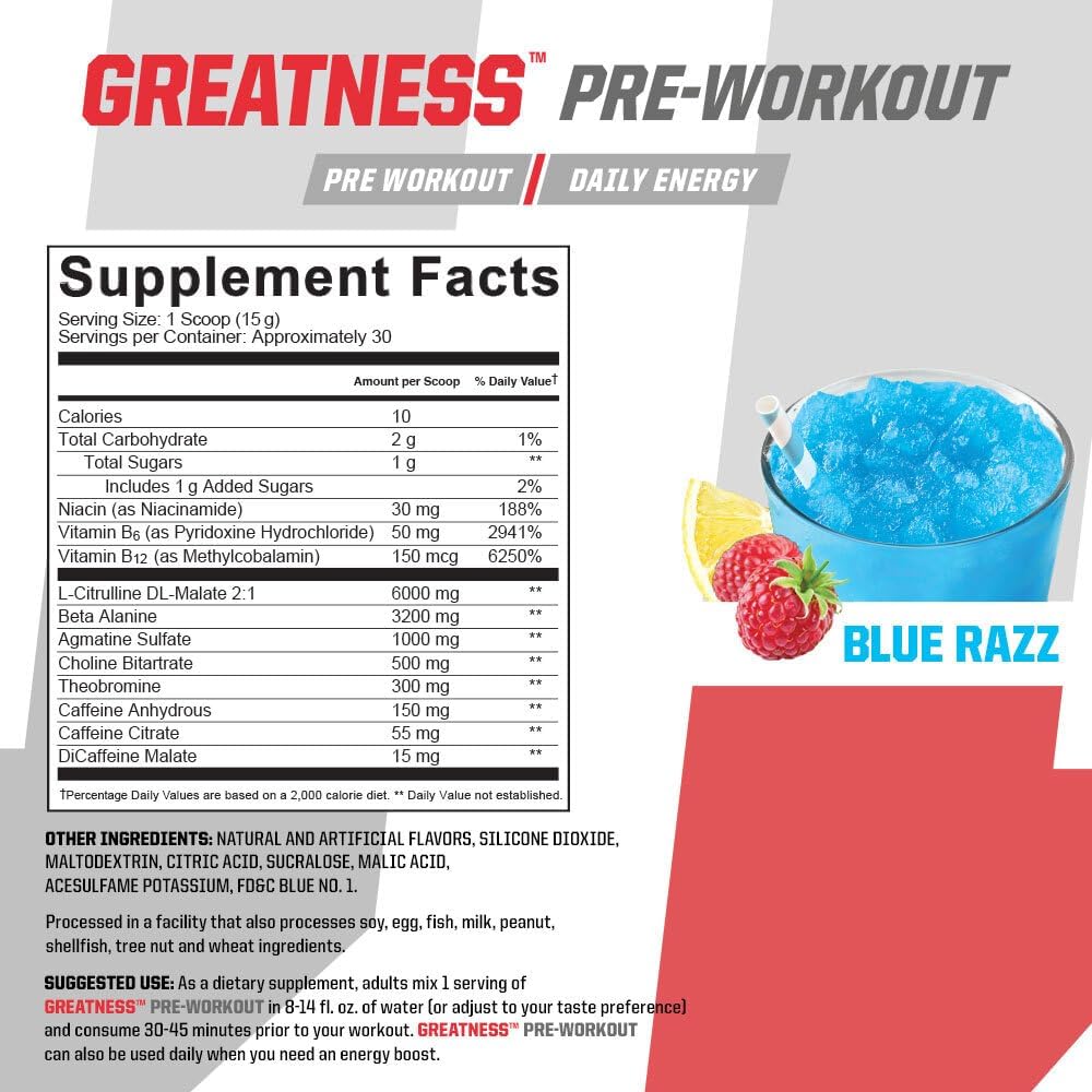 Brian Shaw's Undefined Nutrition Pre-Workout - Enhance Pumps, Energy, Focus & Strength with Citrulline Malate & Beta Alanine (Blue Razz, 30 Servings)