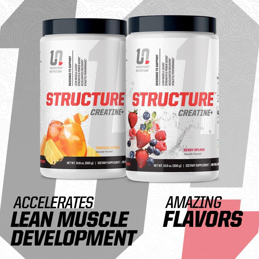 Brian Shaw's Undefined Nutrition Structure Creatine+ - Micronized Creatine Monohydrate with Magnesium Creatine Chelate, HMB, and Peak ATP for Strength, Power, and Recovery - 30 Servings (Berry Splash, 10.6oz)
