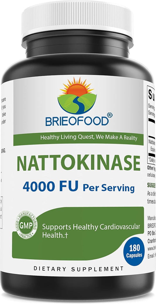 Brieofood Nattokinase Capsules - 180 Count - 4000 FU per Serving - Supports Circulatory Health