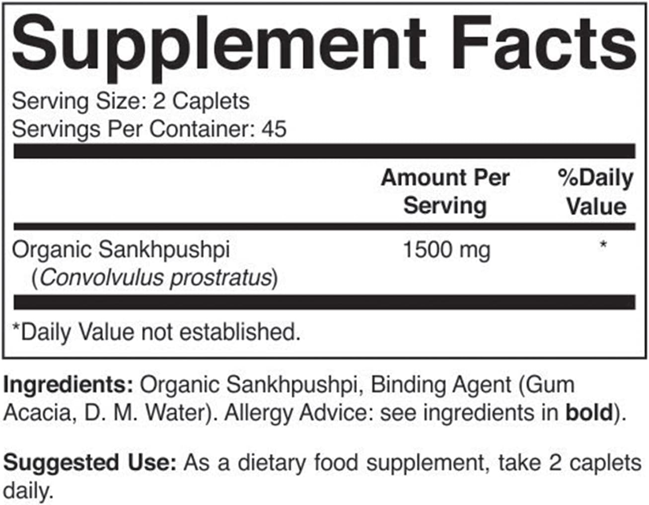 Brieofood Organic Sankhpushpi Tablets - 1500mg, 45 Servings, Vegetarian & Gluten-Free