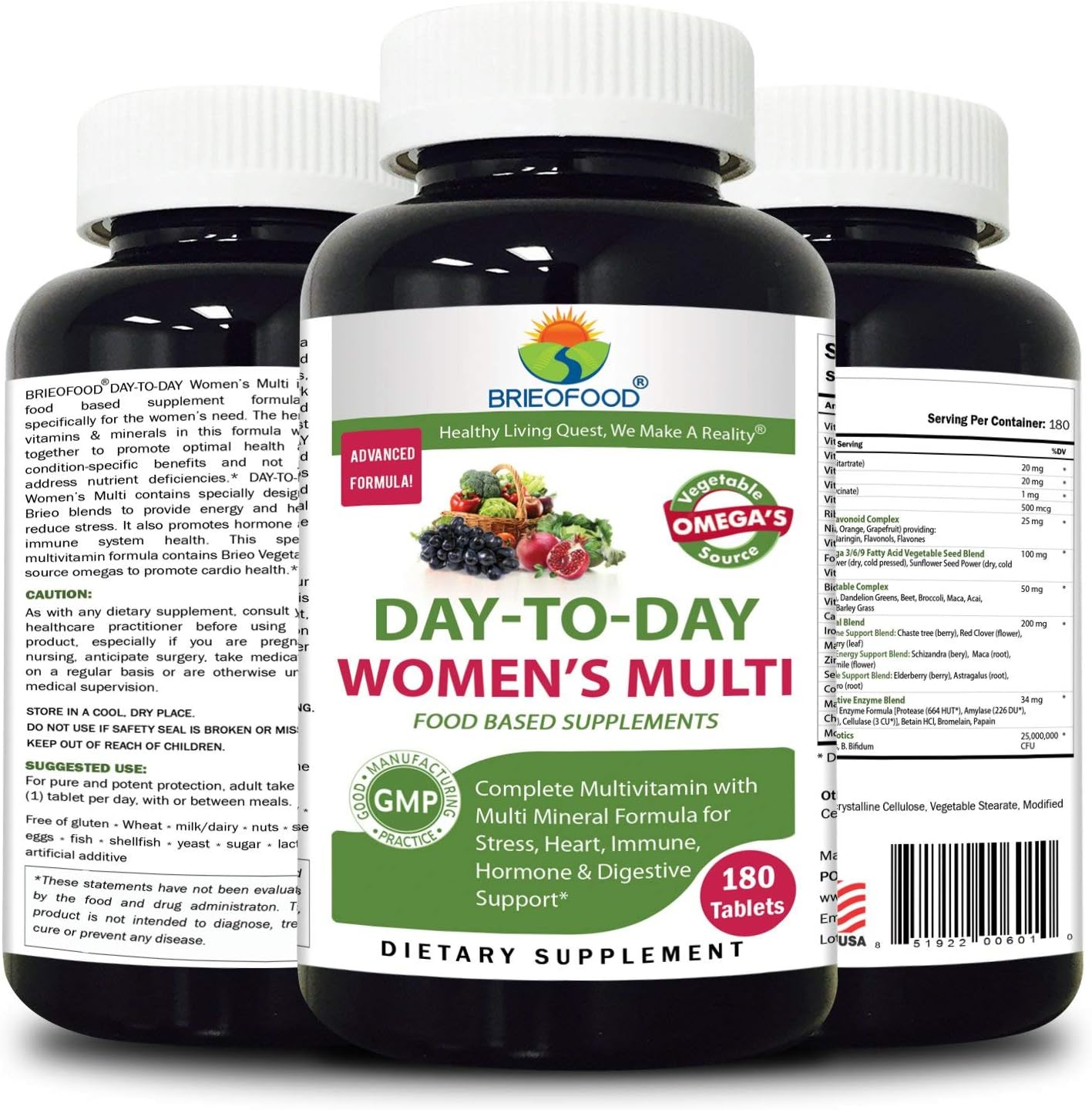 Brieofood Women's Multi with Vegetable Source Omegas - 180 Tablets for Daily Nutrition
