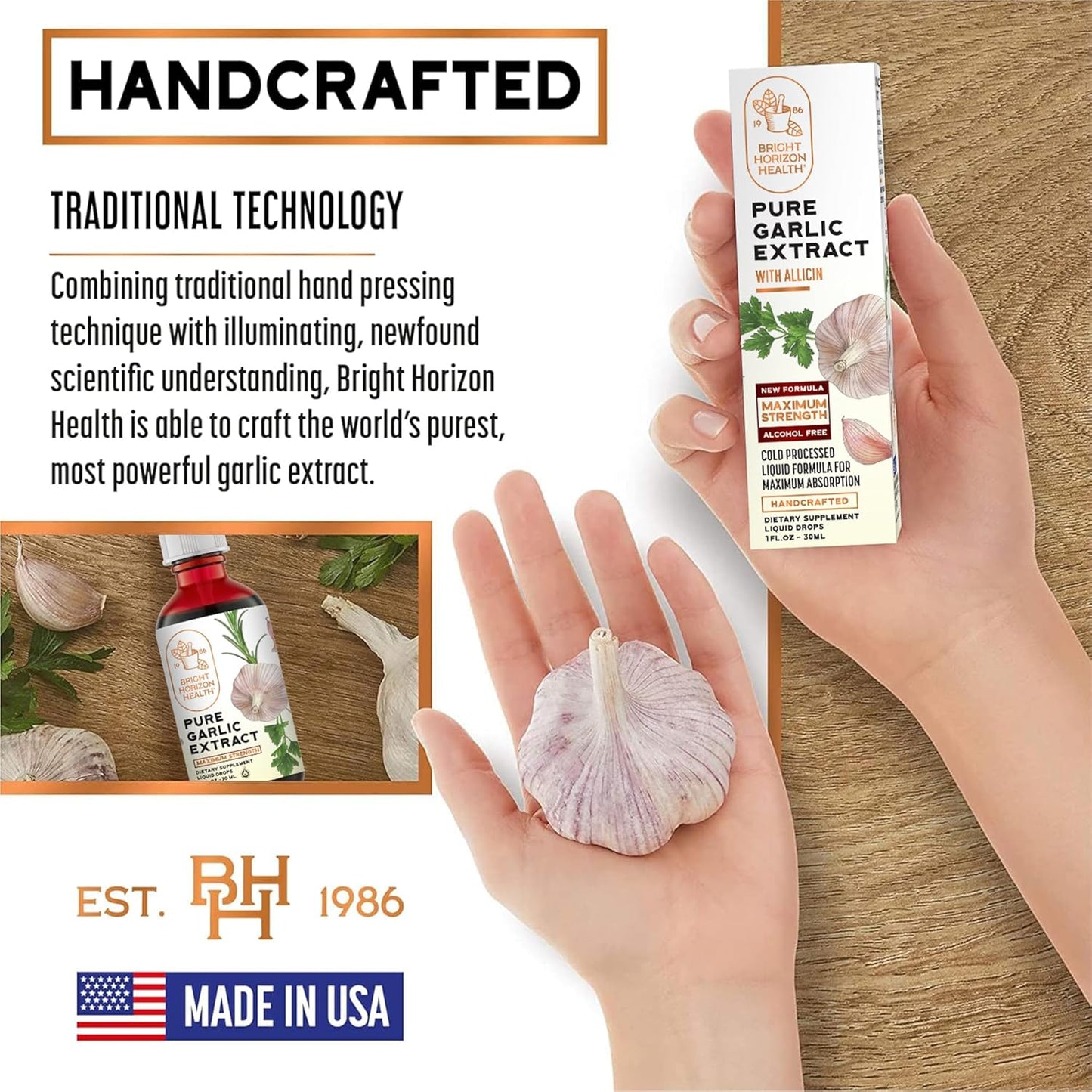 Bright Horizon Health Allicin-Rich Pure Garlic Extract - Alcohol-Free, 11X Strength Immune Support Supplement - Vegan Liquid Form - 1 fl.oz