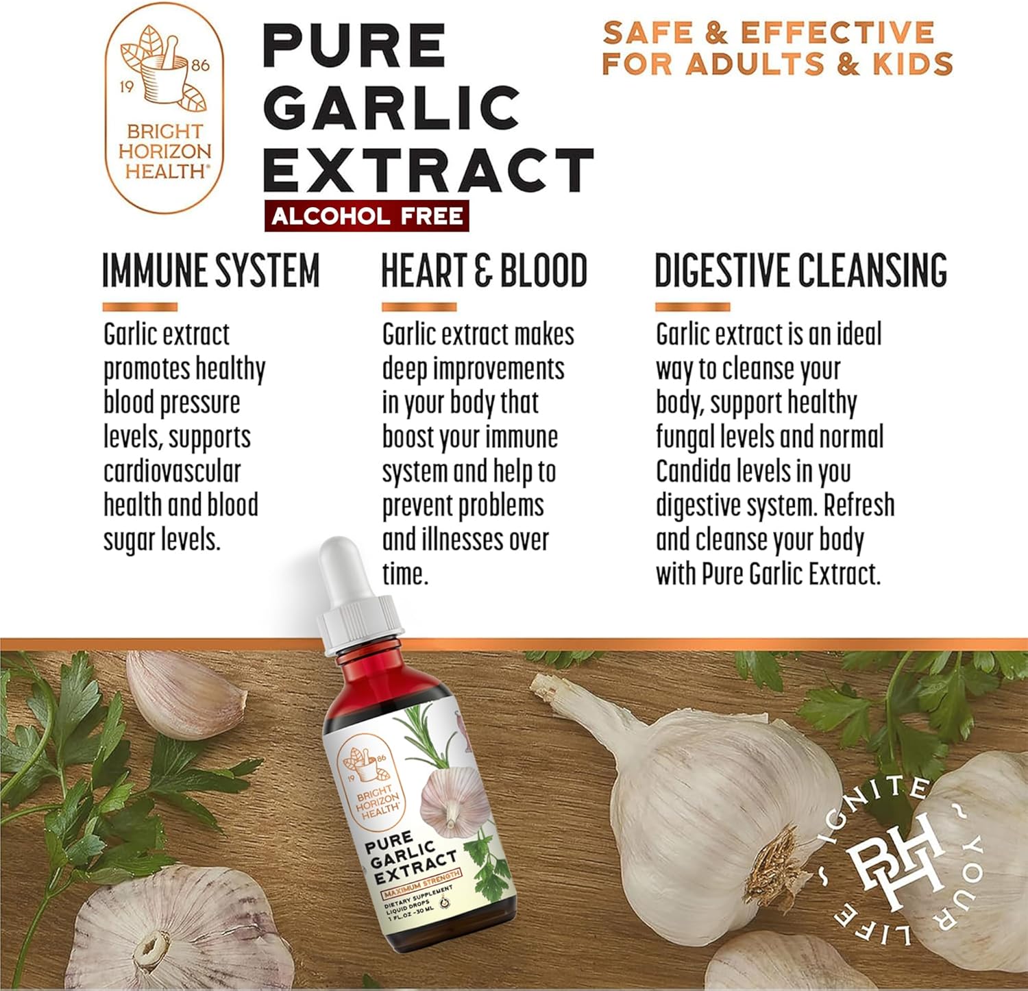 Bright Horizon Health Allicin-Rich Pure Garlic Extract - Alcohol-Free, 11X Strength Immune Support Supplement - Vegan Liquid Form - 1 fl.oz