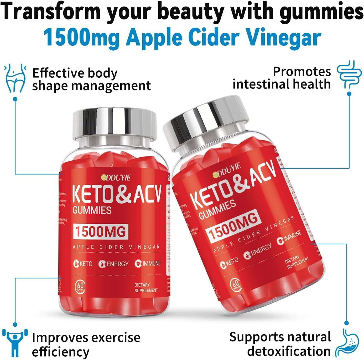 Bright Keto Apple Cider Vinegar Gummies with Pomegranate Beetroot & Vitamin B12 B6 - 1500mg - 60 Count - GMO Free & Vegan - Men & Women