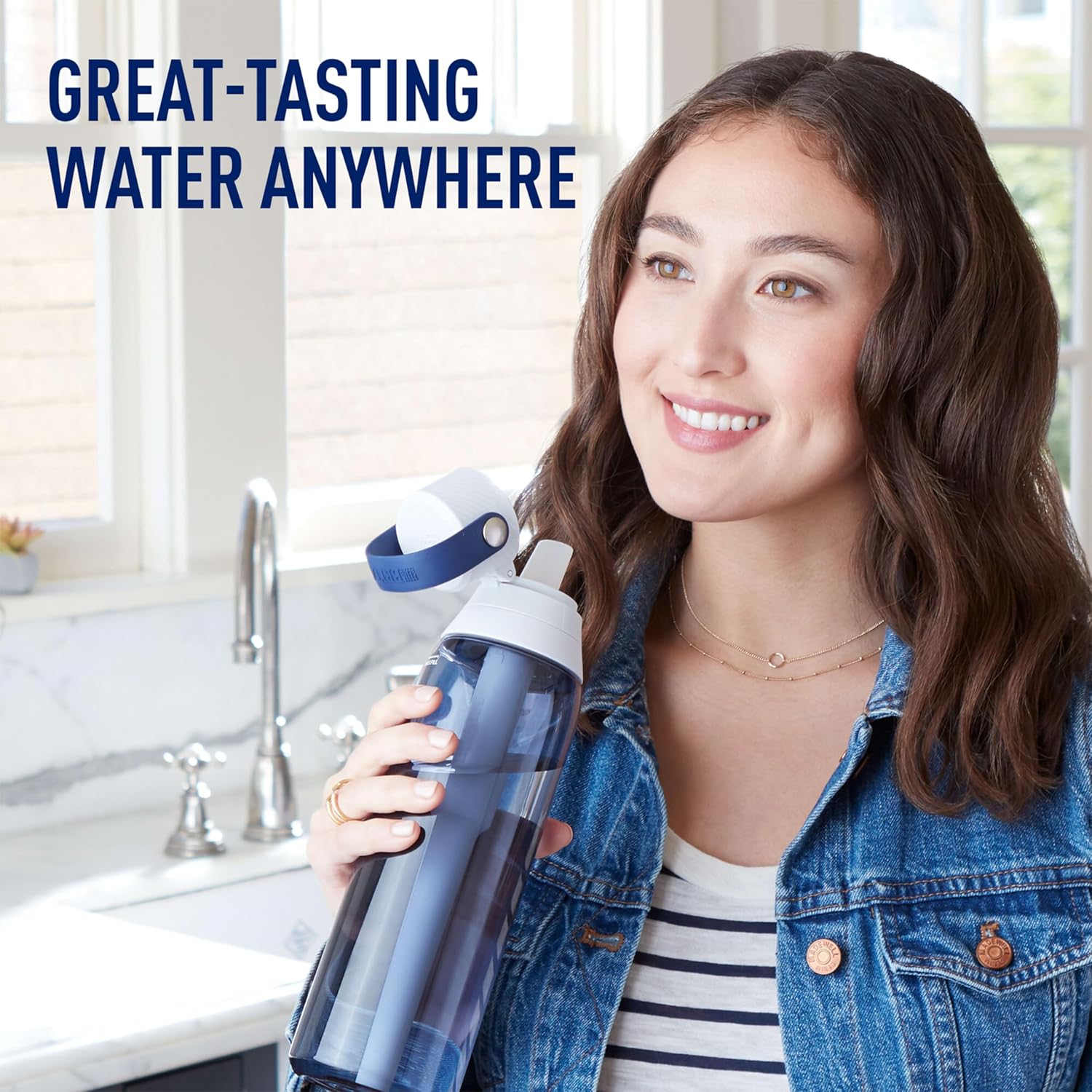 Brita BPA-Free Hard-Sided Plastic Water Bottle, Reusable, Filters 40 Gallons, Night Sky - 26 oz