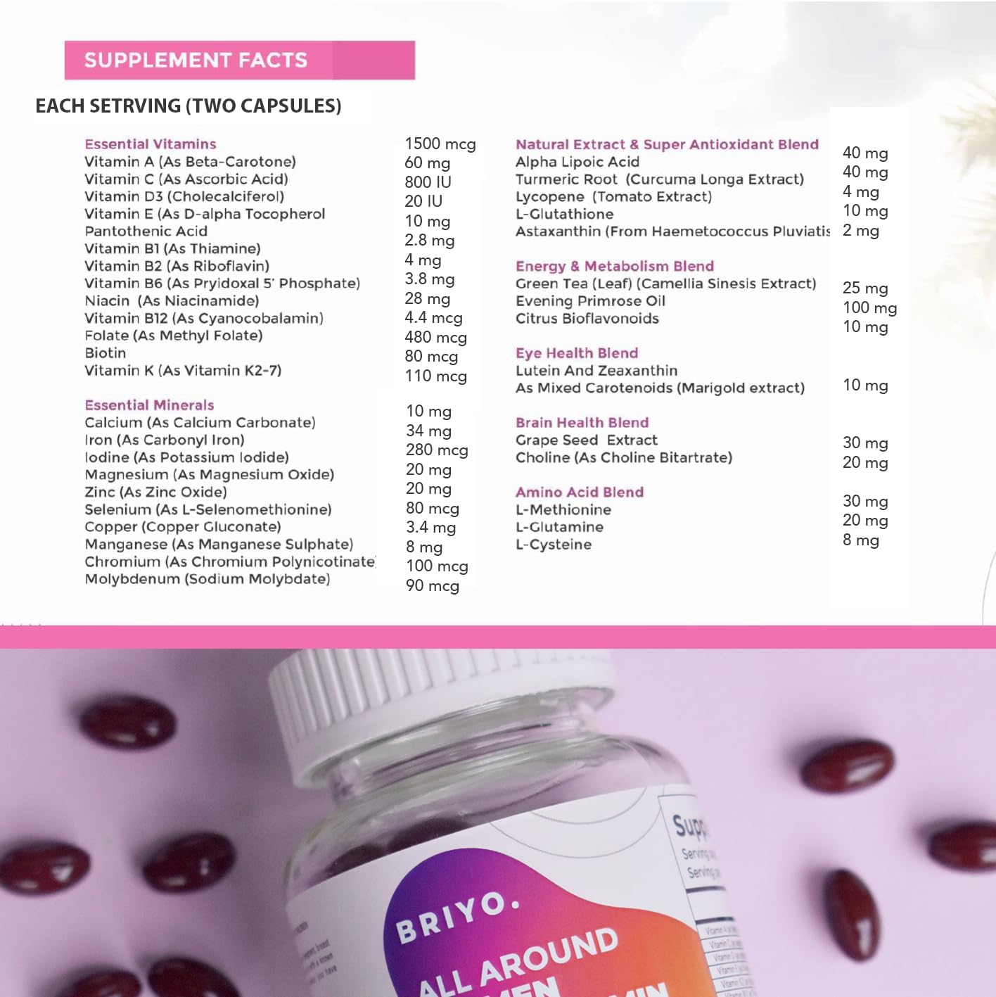Briyo All Around Women - Multivitamin Supplement with 38 Nutrients - 90 Capsules