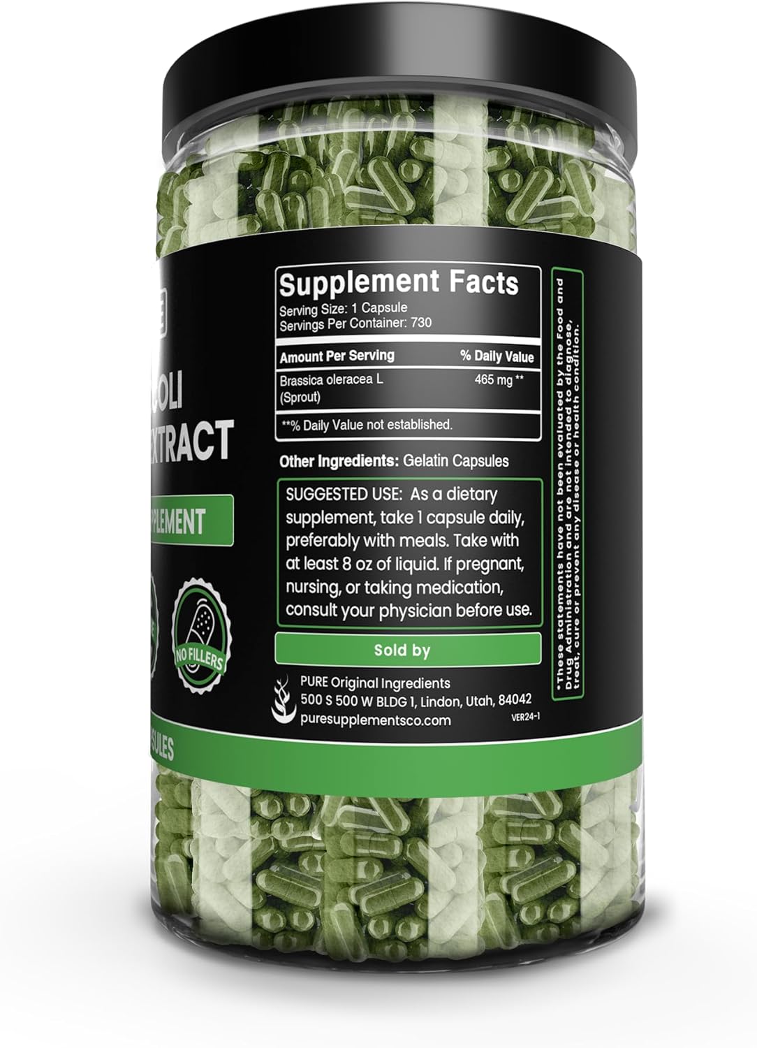 Broccoli Extract Capsules - 730 Count, Pure Ingredients, No Magnesium or Rice Fillers, Lab Verified