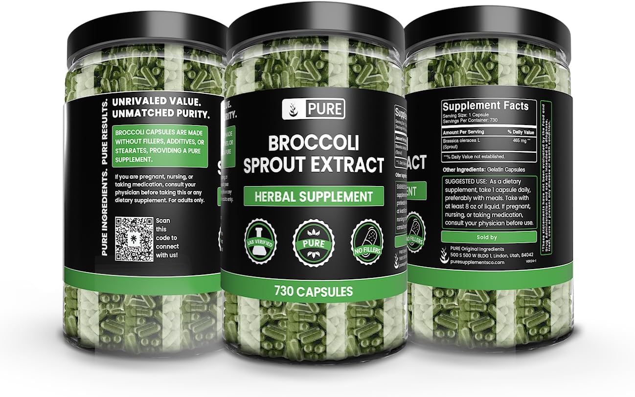 Broccoli Extract Capsules - 730 Count, Pure Ingredients, No Magnesium or Rice Fillers, Lab Verified