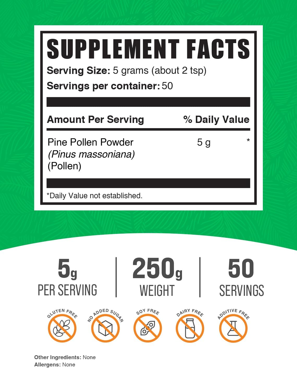 Broken Cell Wall Pine Pollen Powder - Herbal Supplement, Gluten Free, 5g per Serving - 250g (8.8 oz) Pack of 1 by BulkSupplements