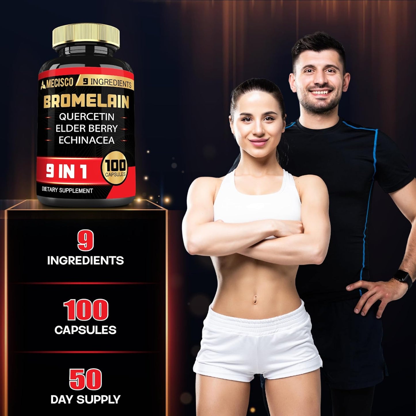 Bromelain 1000mg with Quercetin, Elderberry, Echinacea - Digestive & Joint Health Support - 100 Capsules