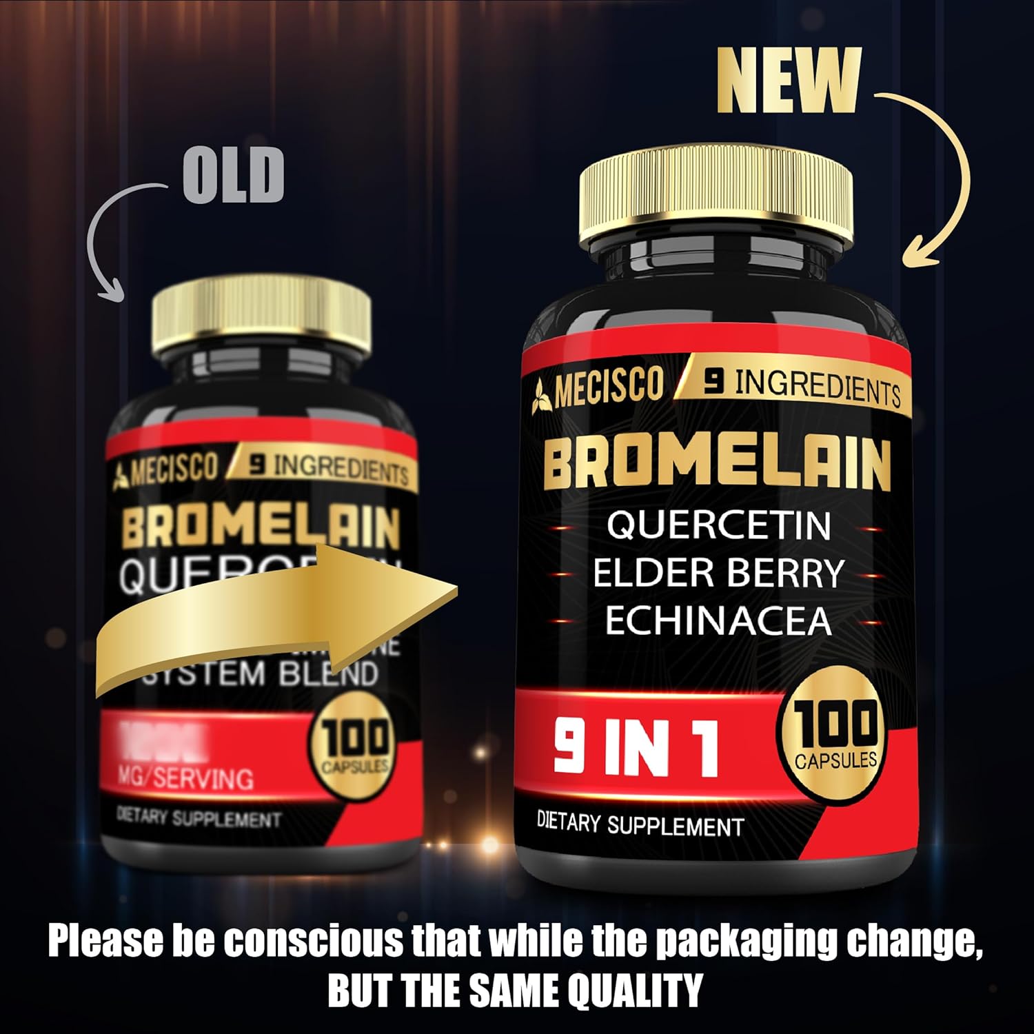 Bromelain 1000mg with Quercetin, Elderberry, Echinacea - Digestive & Joint Health Support - 100 Capsules
