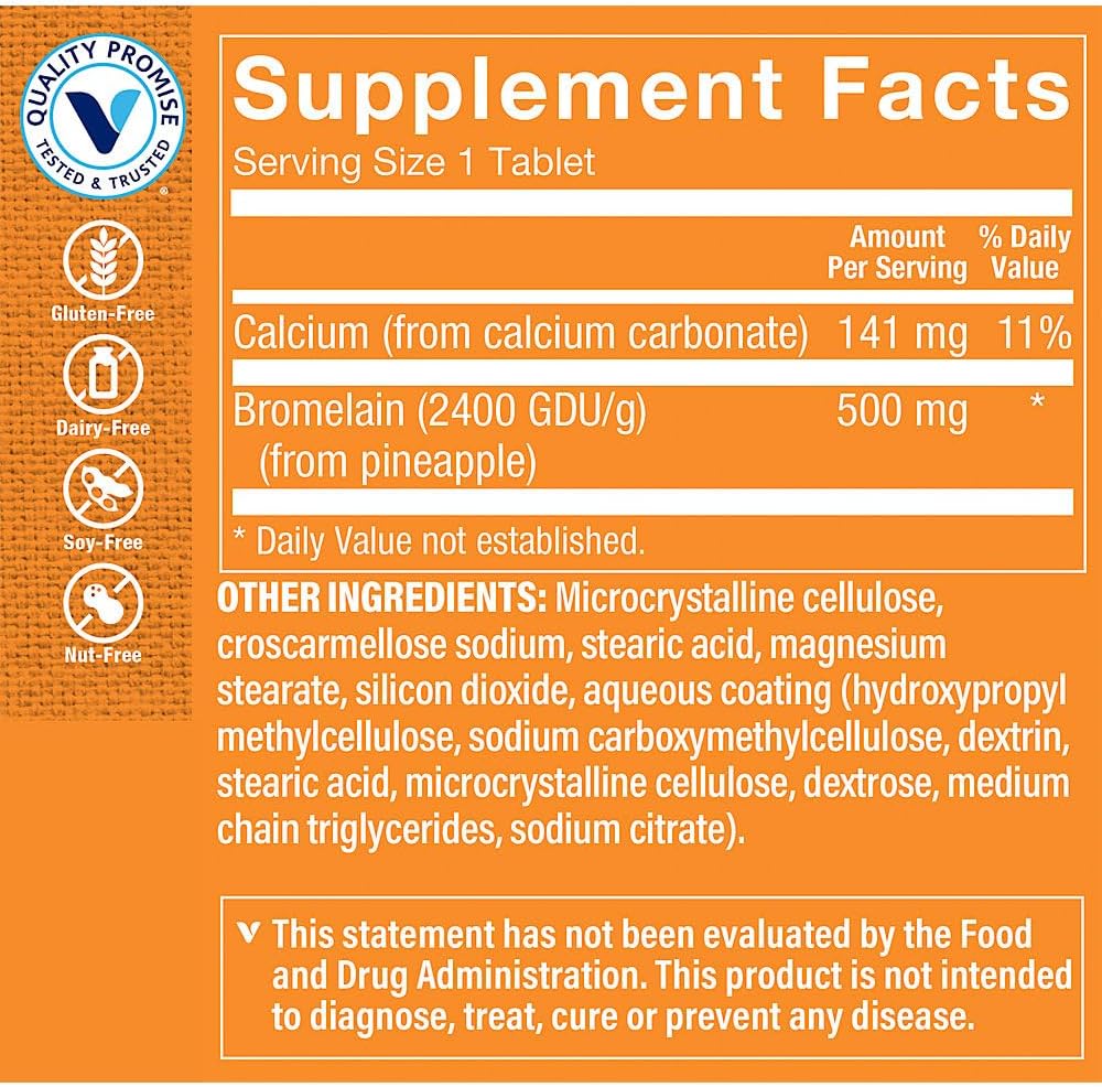 Bromelain 500MG & 2,000 GDU Enzyme Tablets for Protein Digestion - Pineapple Sourced Supplements (180 Count)