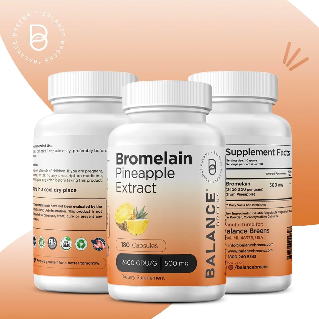 Bromelain 500mg with Vitamin D3 50,000 IU Combo - 180 Capsules for Balance Breens