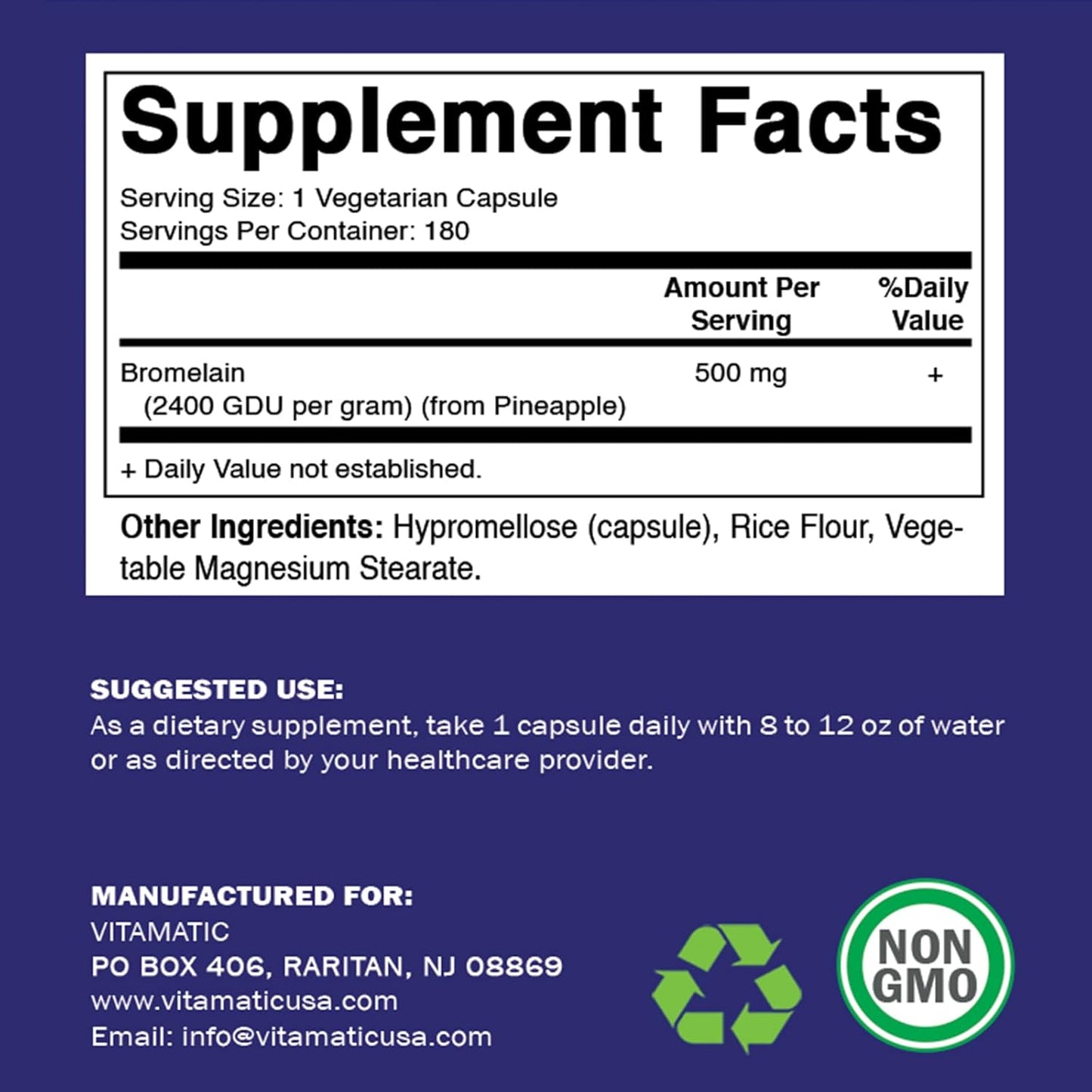Bromelain Enzyme Supplement 500mg, 2400 GDU/g, Proteolytic Enzymes, Digestive Protein Support, 180 Count Bottle