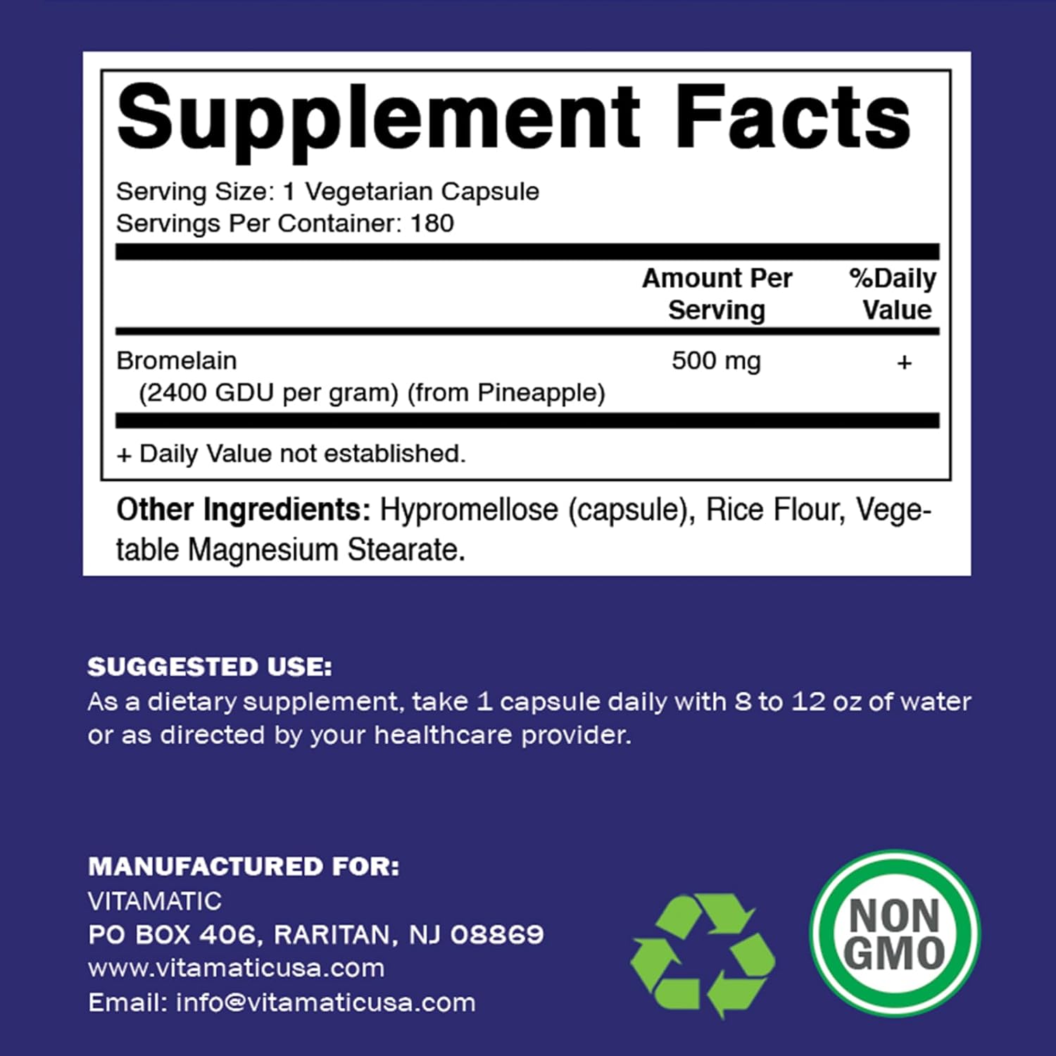 Bromelain Enzyme Supplement 500mg, 2400 GDU/g, Proteolytic Enzymes, Digestive Protein Support, 180 Count Bottle