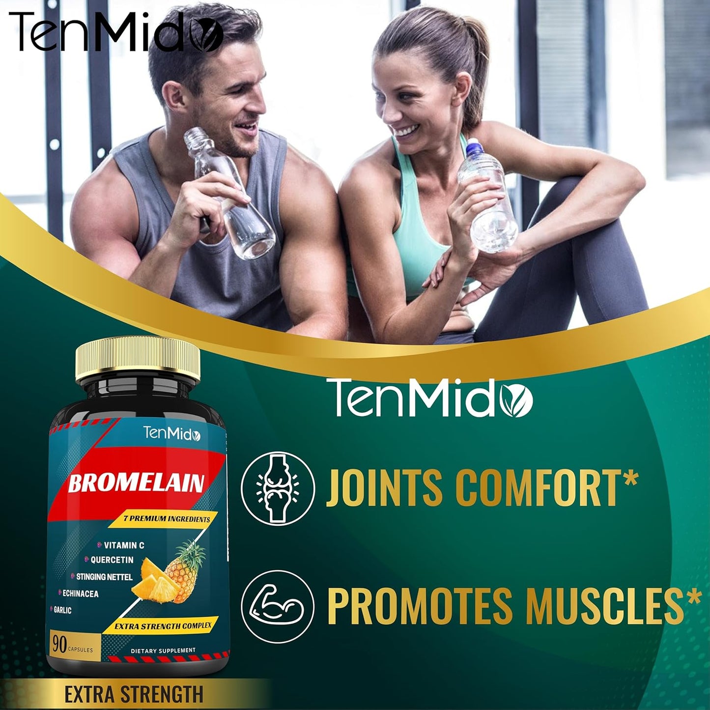 Bromelain Extract Capsules with Proteolytic Enzymes, VitC, Quercetin, Echinacea, Garlic & Pepper - Digestion & Nutrient Support - 90caps