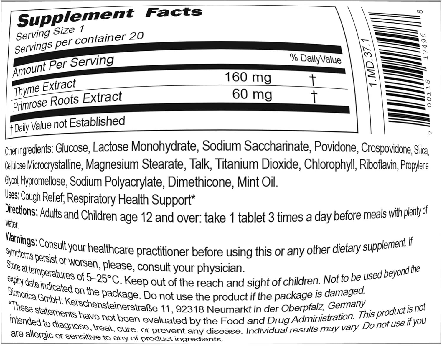 Bronchipret TP Tablets with Primrose and Thyme Extracts for Respiratory Support - 20 Count - BoostGo Australia