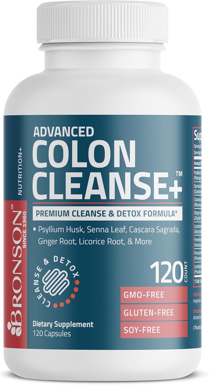 Bronson Advance Colon Cleanse Premium Detox Formula with Psyllium Husk, Senna Leaf, Ginger Root - Non-GMO, 120 Capsules