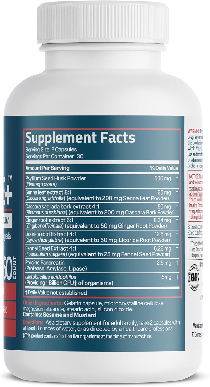 Bronson Advanced Colon Cleanse Premium Detox Formula with Psyllium Husk, Senna Leaf, Cascara Sagrada, Ginger Root, Licorice Root - Non-GMO, 60 Capsules