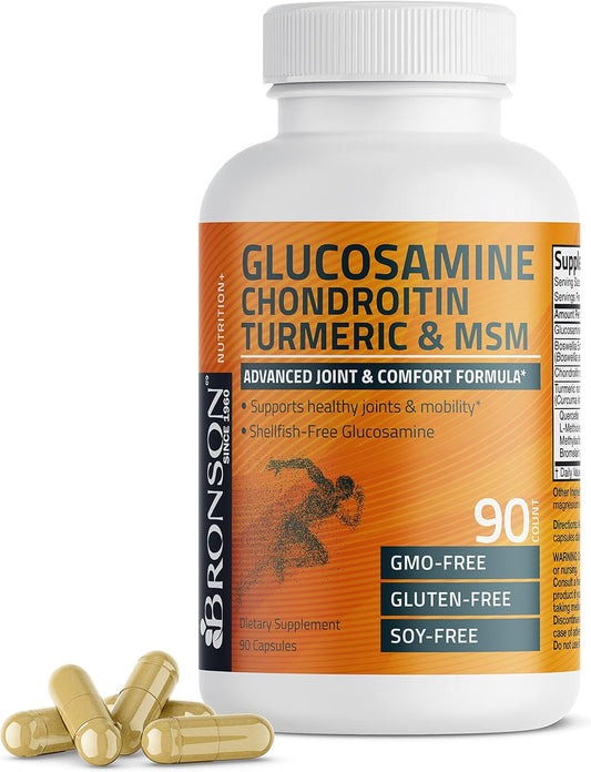Bronson Advanced Joint Support Formula with Glucosamine, Chondroitin, Turmeric & MSM - 90 Capsules, Non-GMO - Promotes Healthy Joints & Mobility - BoostGo Australia