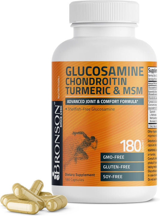 Bronson Advanced Joint Support Formula with Glucosamine, Chondroitin, Turmeric & MSM - 180 Capsules, Non-GMO