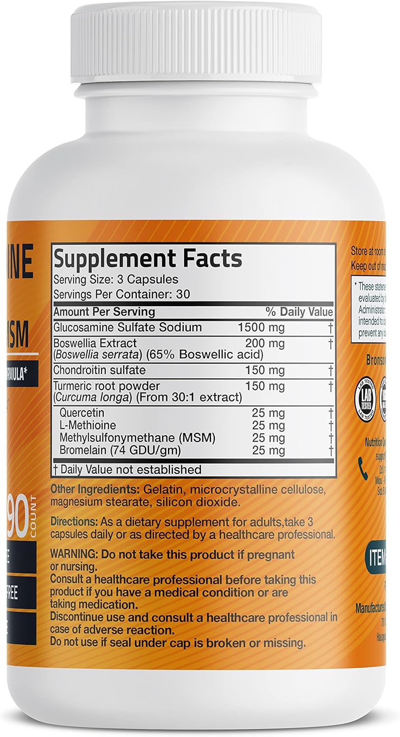 Bronson Advanced Joint Support Formula with Glucosamine, Chondroitin, Turmeric & MSM - 90 Capsules, Non-GMO - Promotes Healthy Joints & Mobility - BoostGo Australia