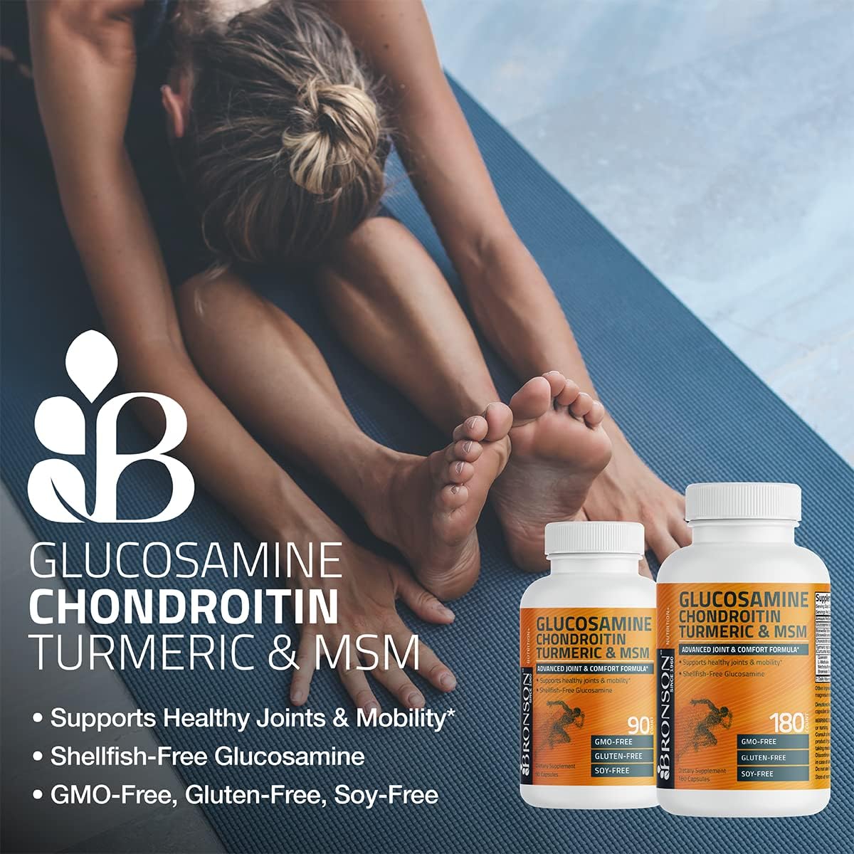 Bronson Advanced Joint Support Formula with Glucosamine, Chondroitin, Turmeric & MSM - 180 Capsules, Non-GMO