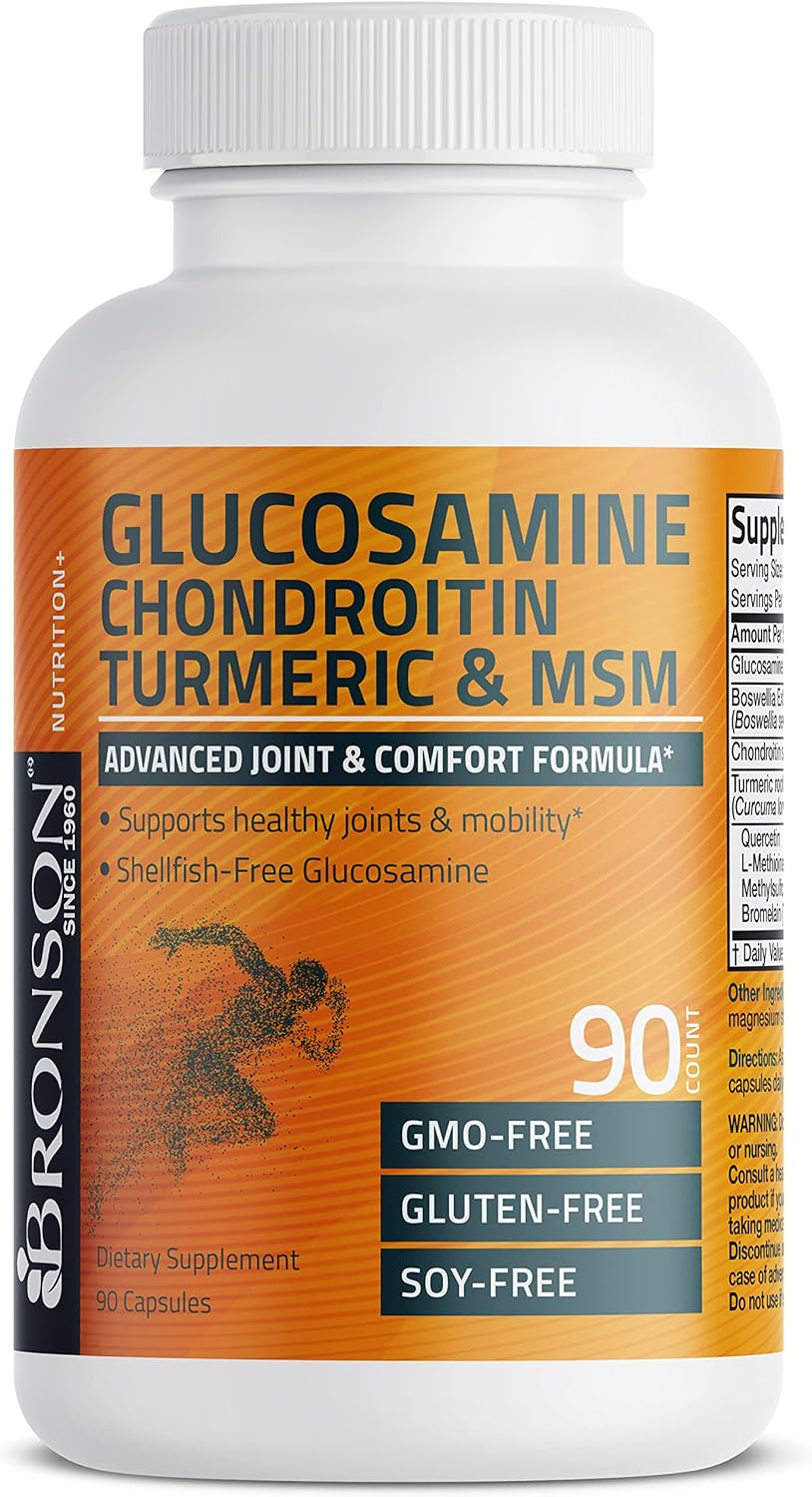 Bronson Advanced Joint Support Formula with Glucosamine, Chondroitin, Turmeric & MSM - 90 Capsules, Non-GMO - Promotes Healthy Joints & Mobility - BoostGo Australia