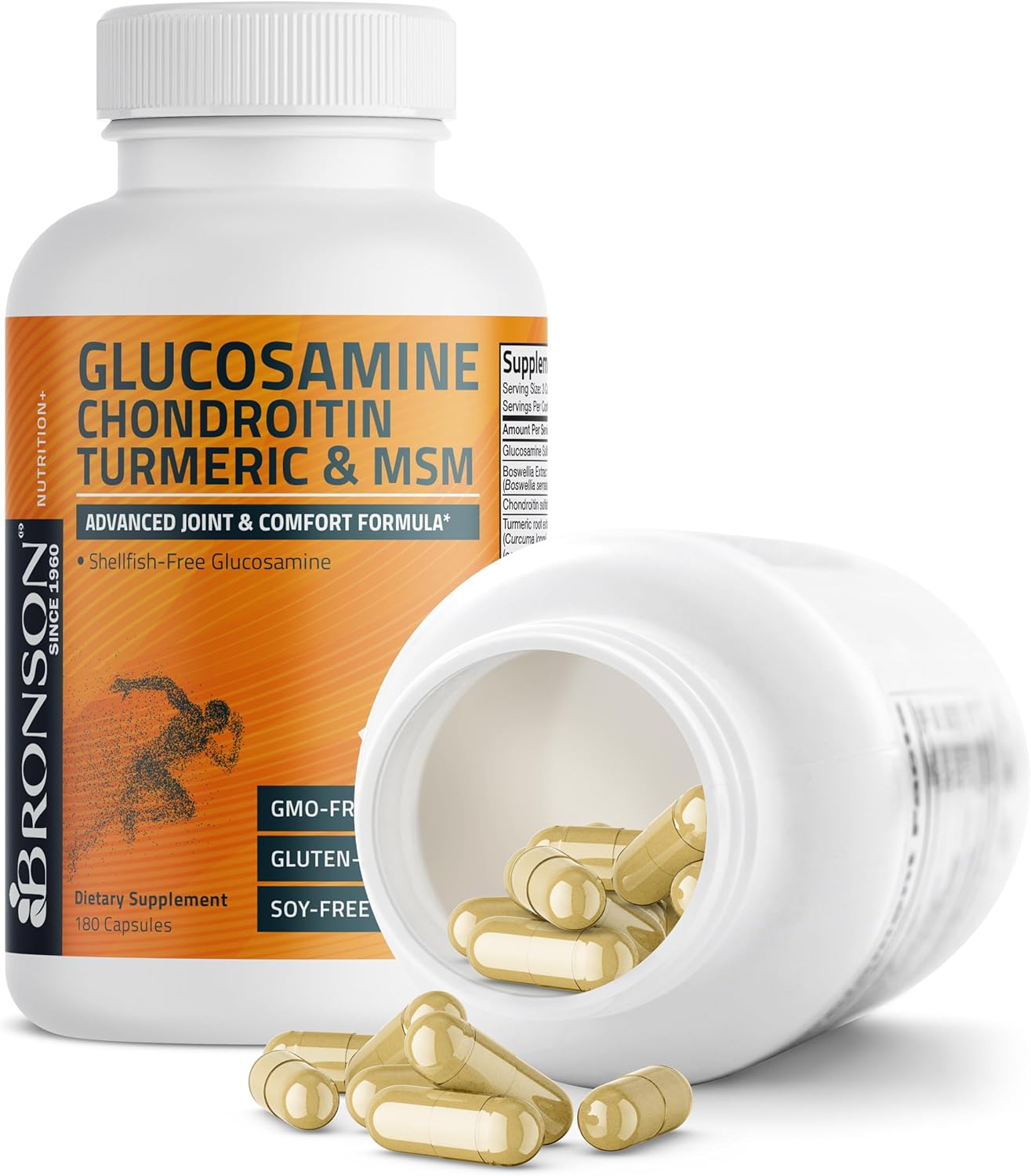 Bronson Advanced Joint Support Formula with Glucosamine, Chondroitin, Turmeric & MSM - 180 Capsules, Non-GMO