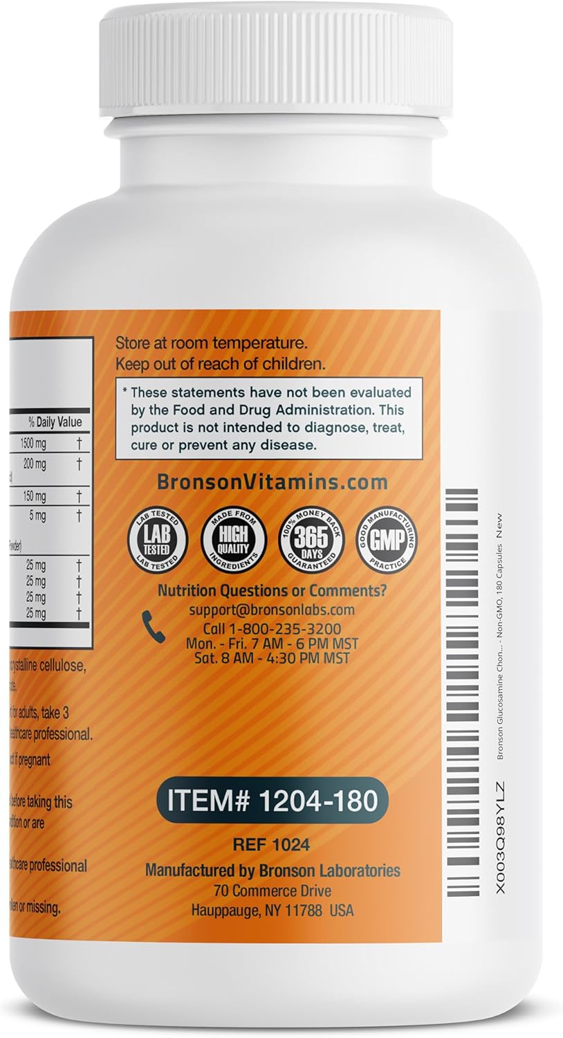 Bronson Advanced Joint Support Formula with Glucosamine, Chondroitin, Turmeric & MSM - 180 Capsules, Non-GMO
