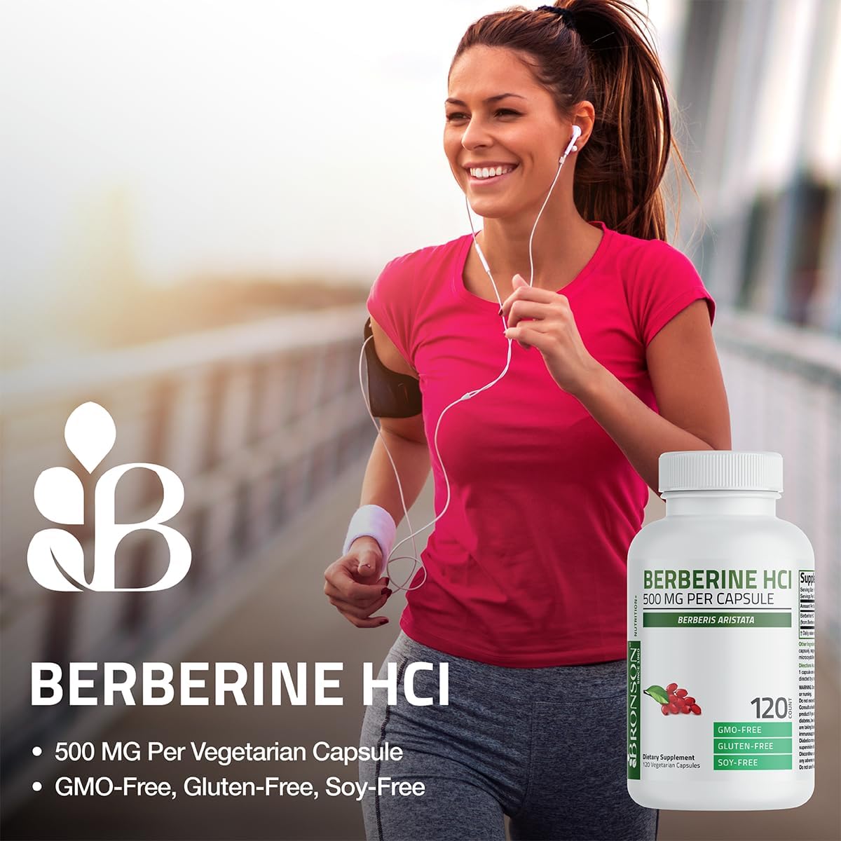 Bronson Berberine HCI 500mg Capsules - Non-GMO Berberis Aristata Supplement, 120 Vegetarian Capsules