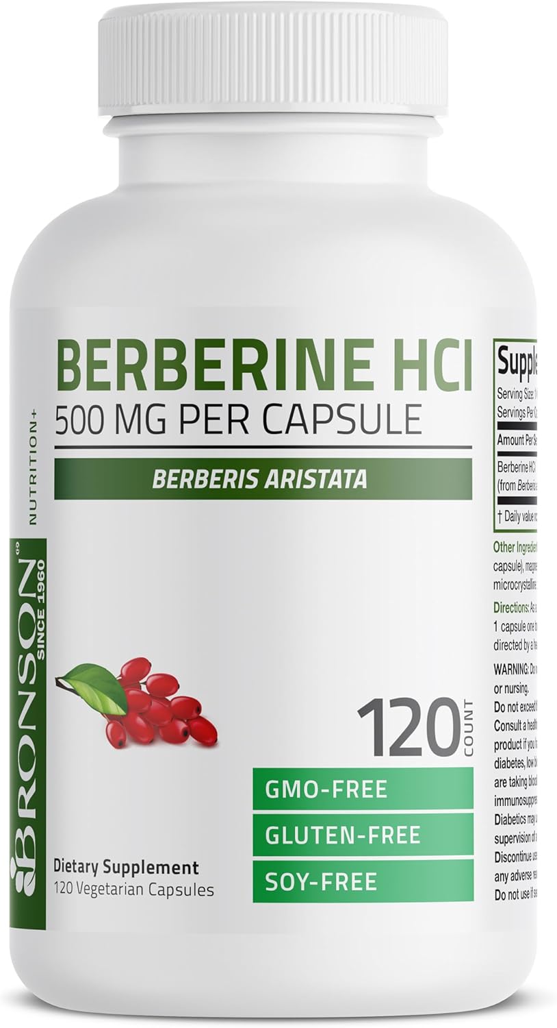 Bronson Berberine HCI 500mg Capsules - Non-GMO Berberis Aristata Supplement, 120 Vegetarian Capsules