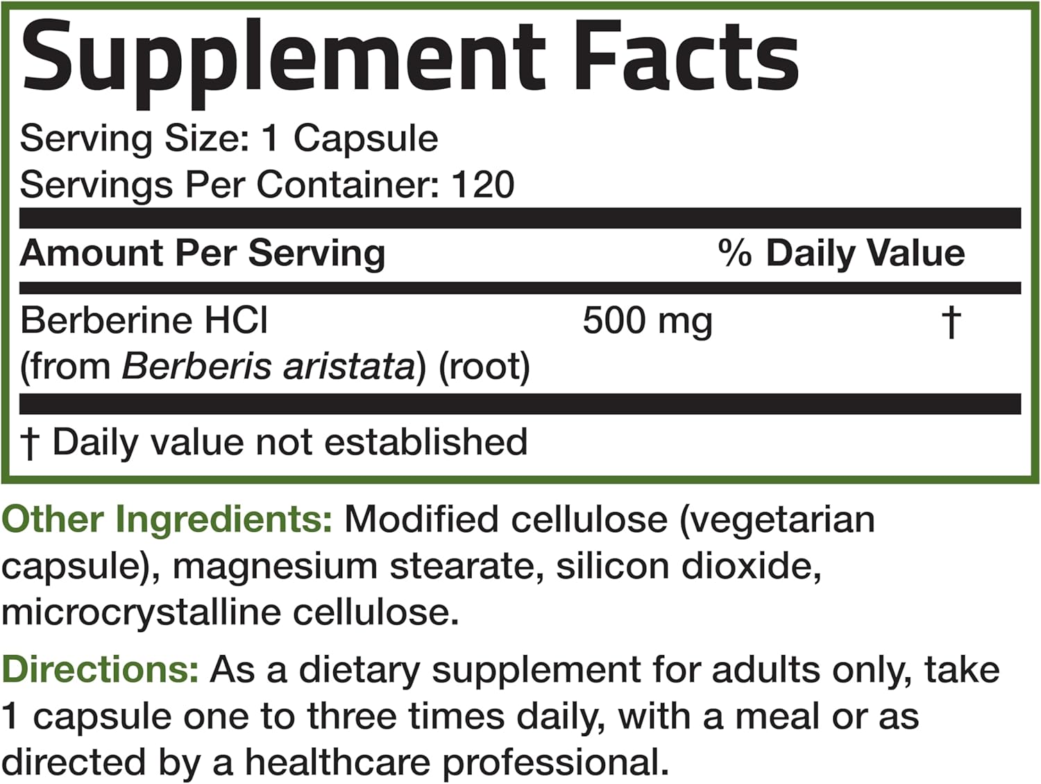 Bronson Berberine HCI 500mg Capsules - Non-GMO Berberis Aristata Supplement, 120 Vegetarian Capsules