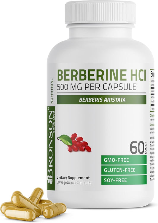 Bronson Berberine HCI 500mg Vegetarian Capsules - Non-GMO Berberis Aristata Supplement - 60 Capsules