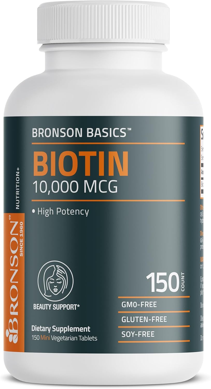 Bronson Biotin 10,000mcg Tablets for Healthy Hair, Skin, Nails - Vegetarian, Non-GMO - 150 Count