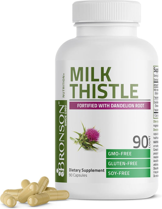 Bronson Liver Health Support Capsules with Milk Thistle, Silymarin, Marianum, and Dandelion Root - Antioxidant and Detox Formula, 90 Count