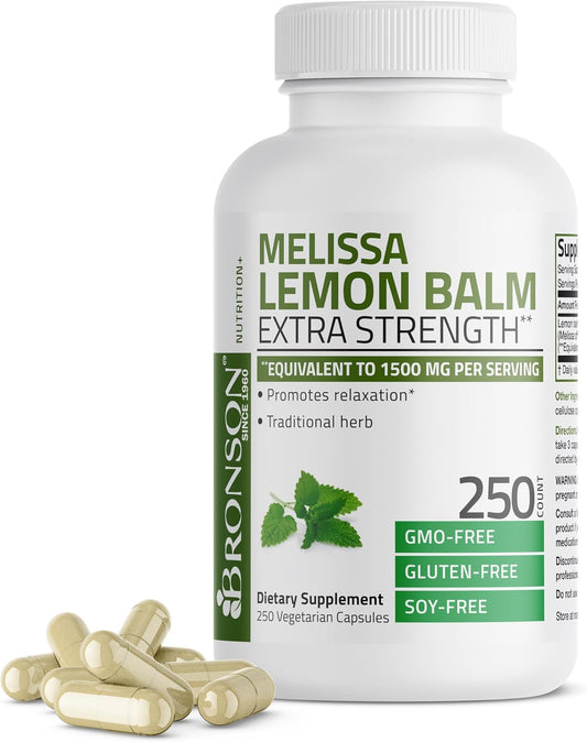 Bronson Melissa Lemon Balm Extra Strength Non-GMO Vegetarian Capsules - 250 Count