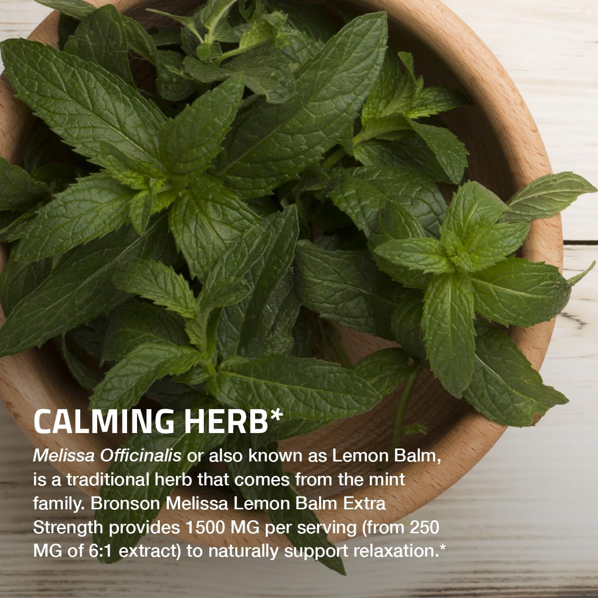 Bronson Melissa Lemon Balm Extra Strength Non-GMO Vegetarian Capsules - 250 Count