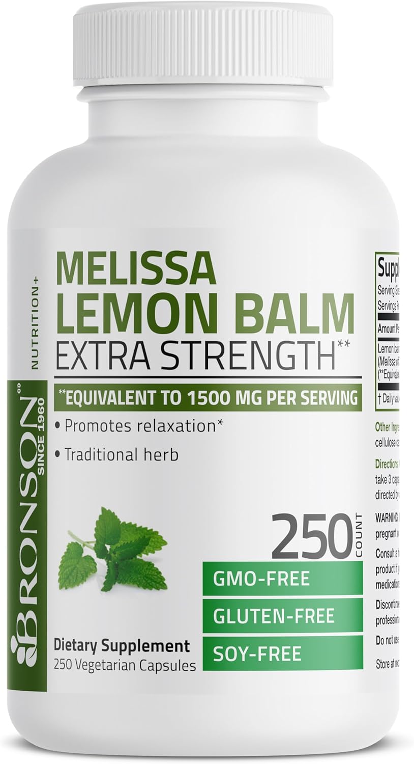 Bronson Melissa Lemon Balm Extra Strength Non-GMO Vegetarian Capsules - 250 Count