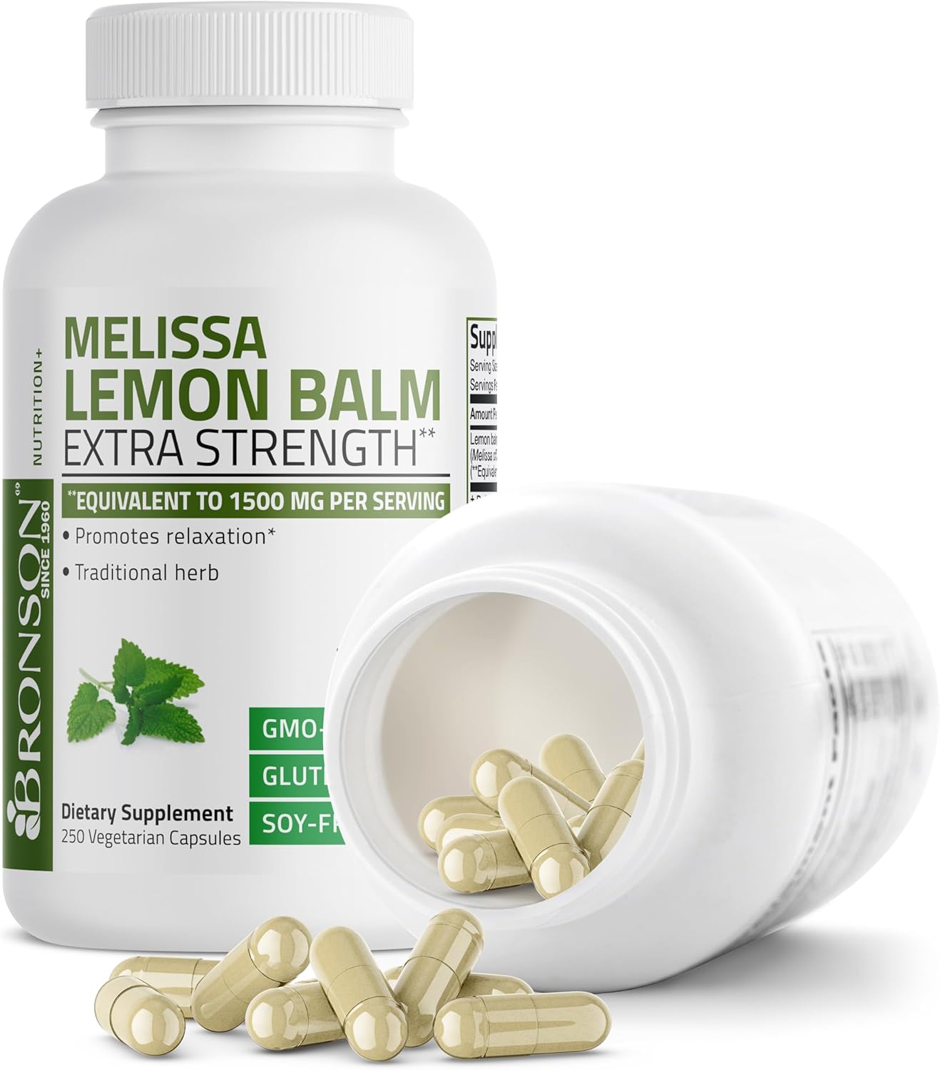 Bronson Melissa Lemon Balm Extra Strength Non-GMO Vegetarian Capsules - 250 Count