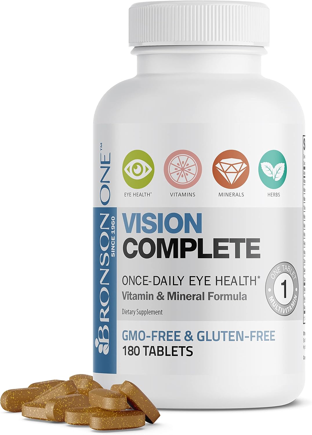 Bronson ONE Daily Vision Multivitamin Mineral Supplement for Complete Eye Health, 180 Tablets