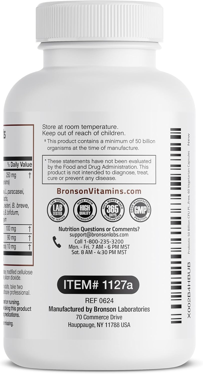 Bronson Probiotic with Prebiotic, Apple Polyphenols, Pineapple Extract - 50 Billion CFU - Non-GMO - 60 Capsules