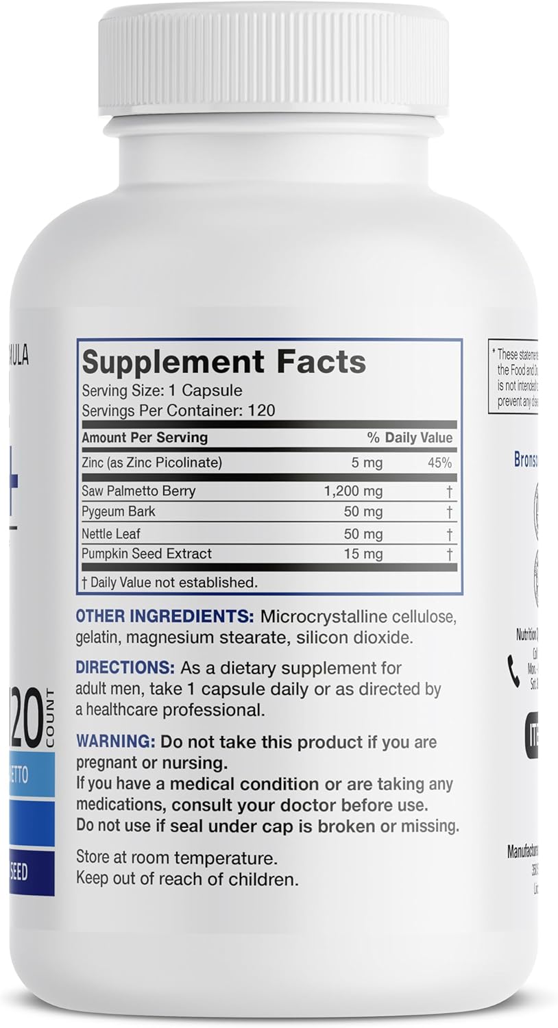 Bronson Prostate Health Support Supplement - 120 Capsules for Men's Prostate Health