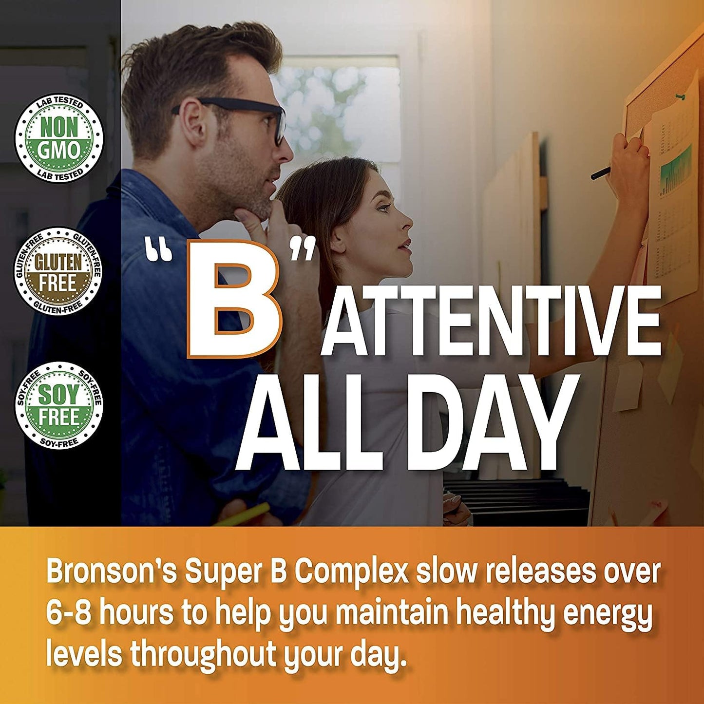 Bronson Super B Vitamin B Complex Sustained Release - 250 Tablets with Vitamin B1, B2, B3, B6, Folic Acid, B12 - All B Vitamins