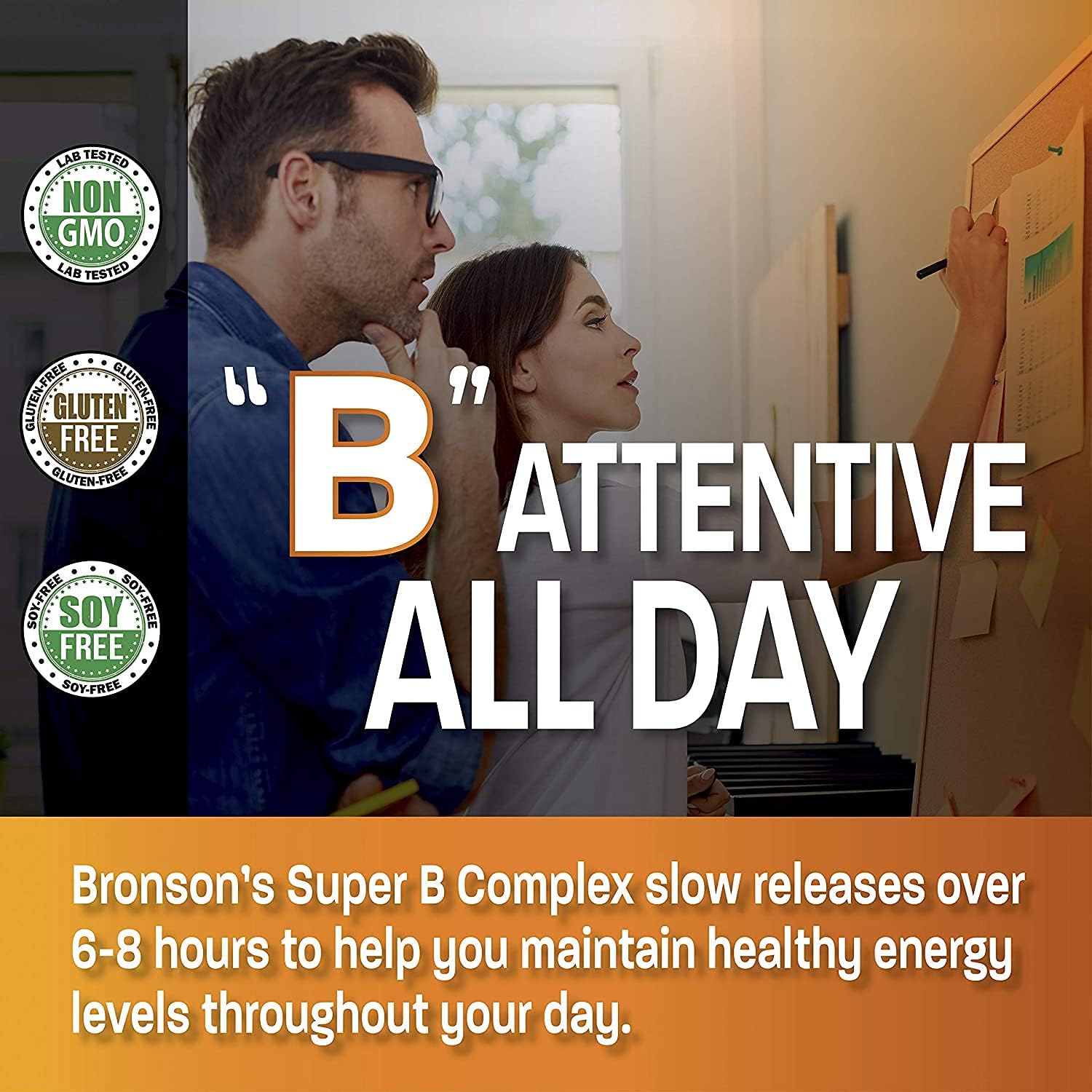 Bronson Super B Vitamin B Complex Sustained Release - 250 Tablets with Vitamin B1, B2, B3, B6, Folic Acid, B12 - All B Vitamins