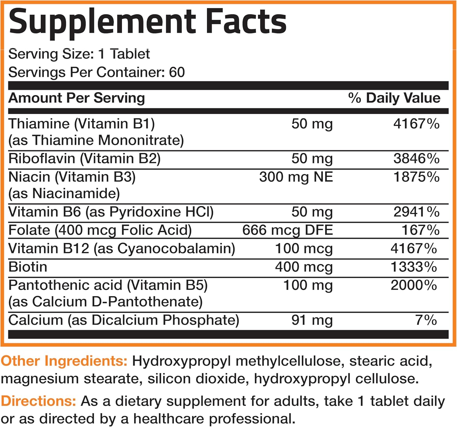 Bronson Super B Vitamin Complex with Sustained Slow Release - 60 Tablets, All B Vitamins Including B1, B2, B3, B6, Folic Acid, B12
