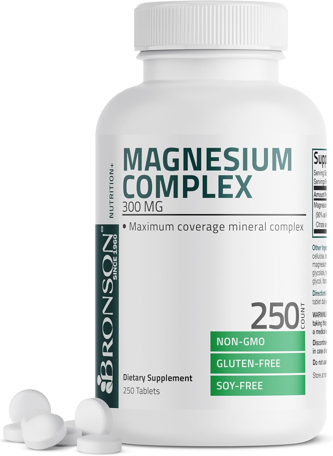 Bronson Triple Magnesium Complex 300 Mg - Non-GMO Formula, 250 Tablets