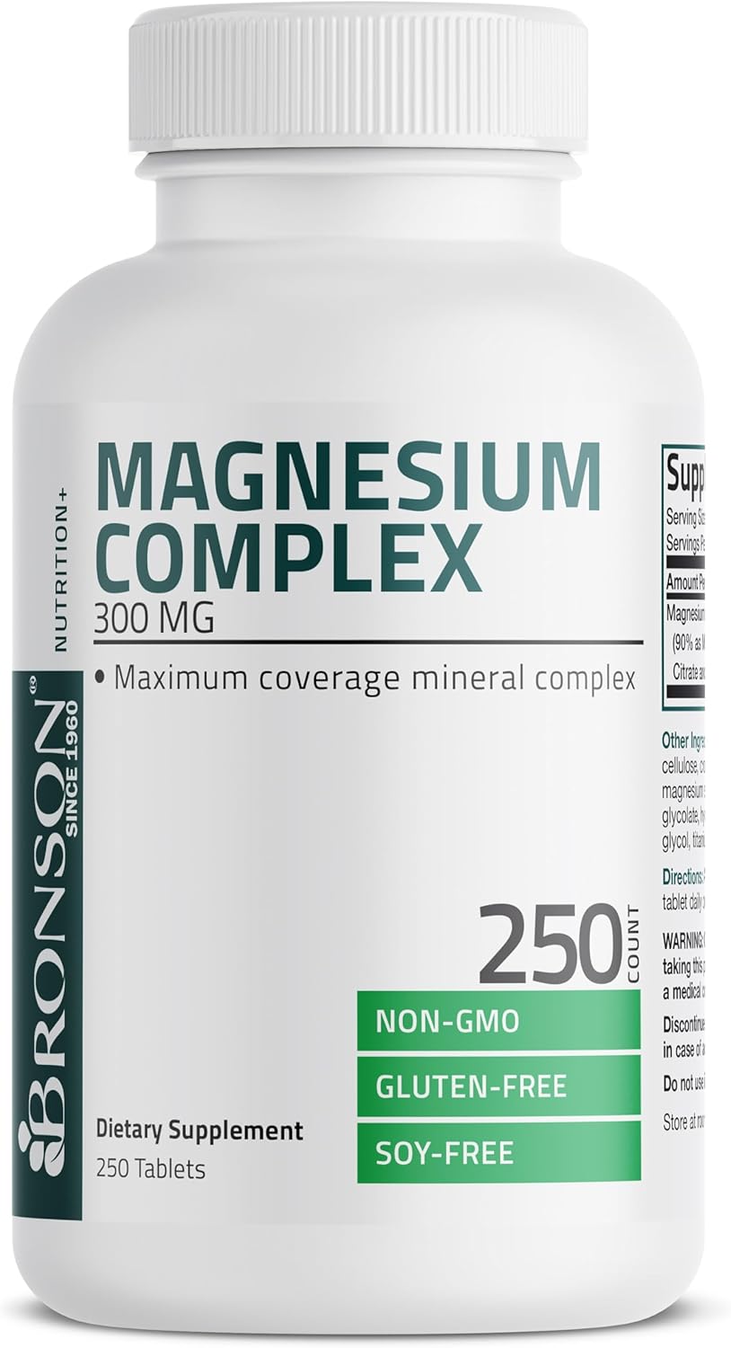 Bronson Triple Magnesium Complex 300 Mg - Non-GMO Formula, 250 Tablets