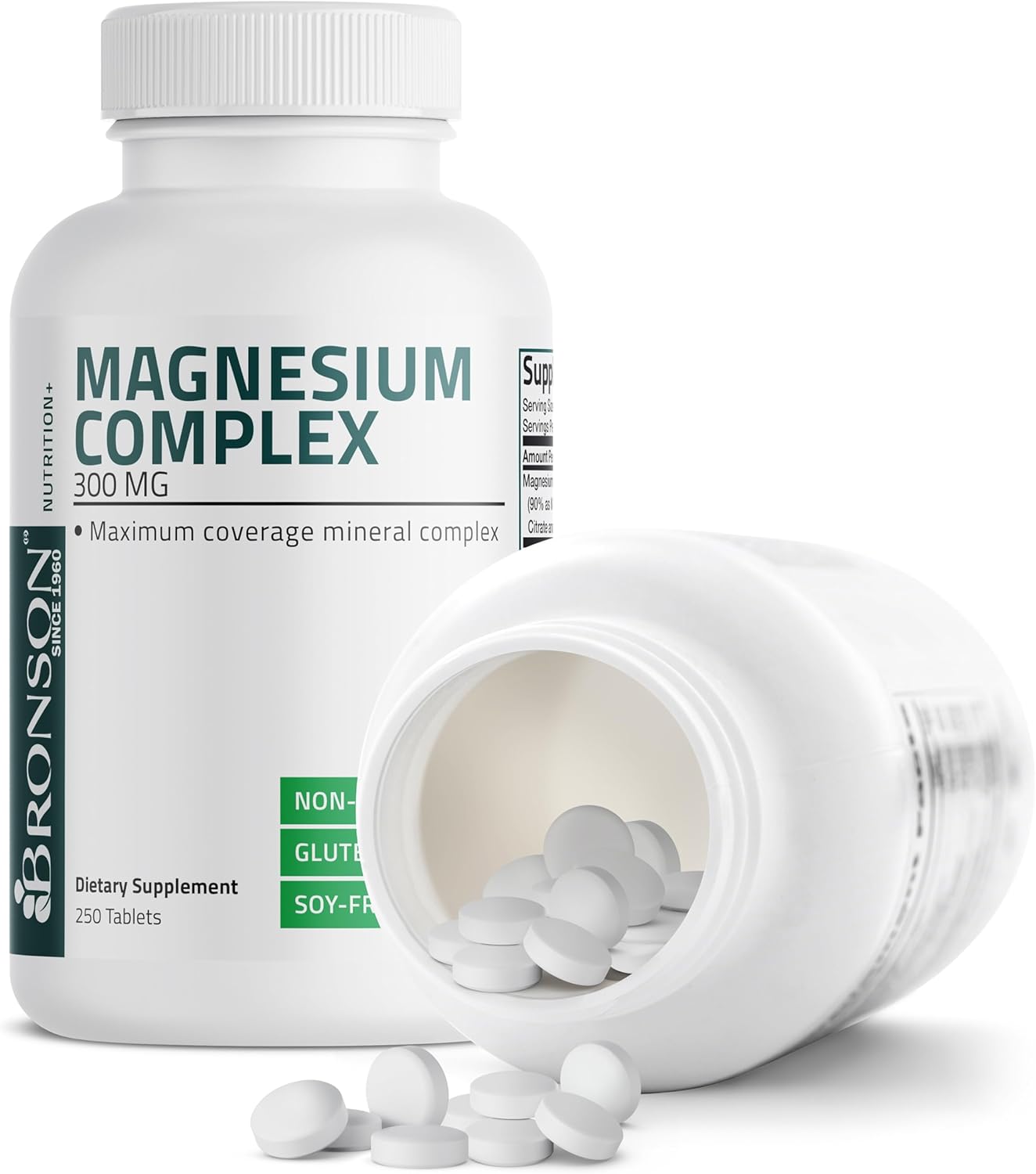 Bronson Triple Magnesium Complex 300 Mg - Non-GMO Formula, 250 Tablets