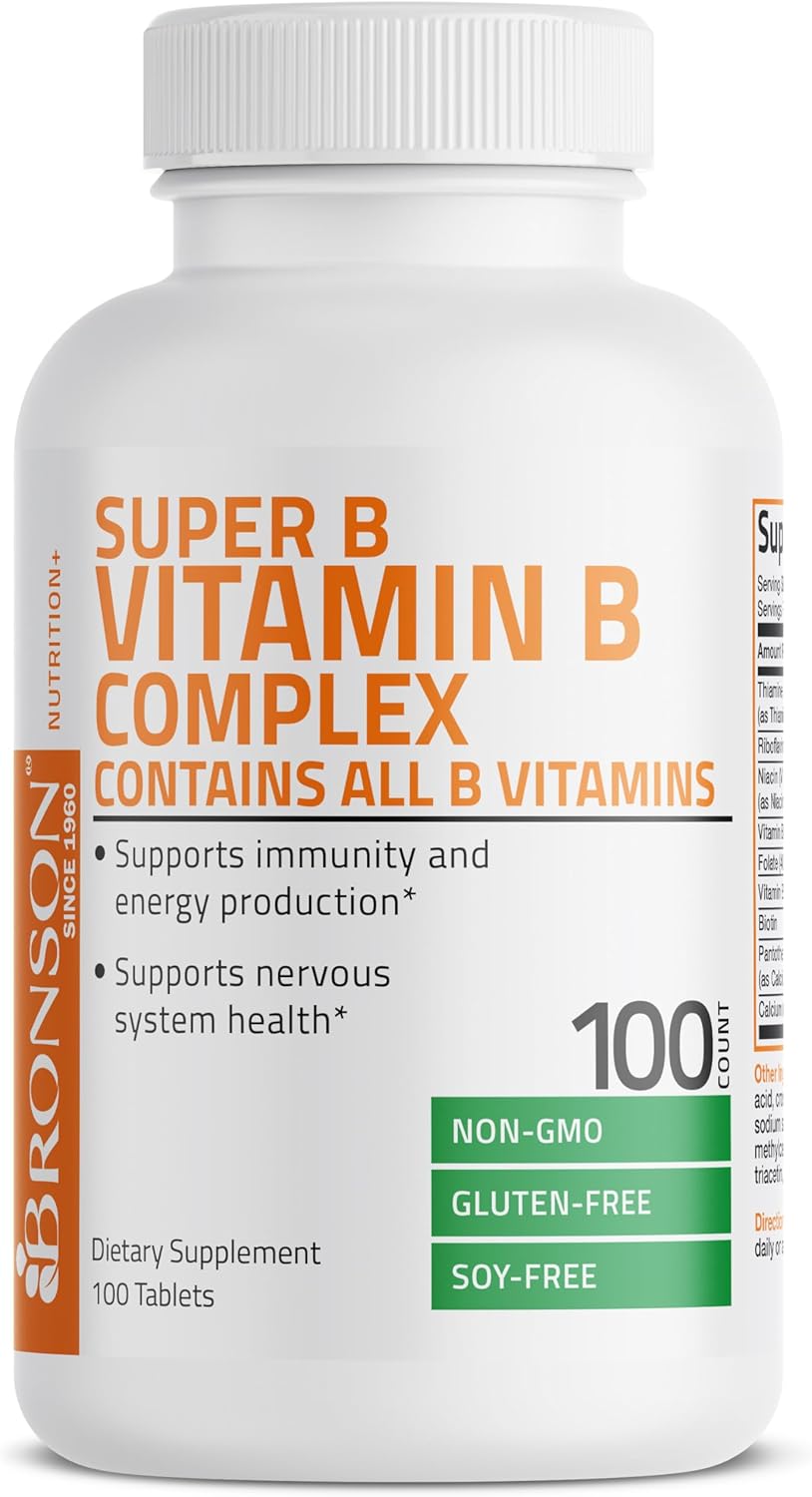 Bronson Vitamin B Complex with Folic Acid - 100 Tablets